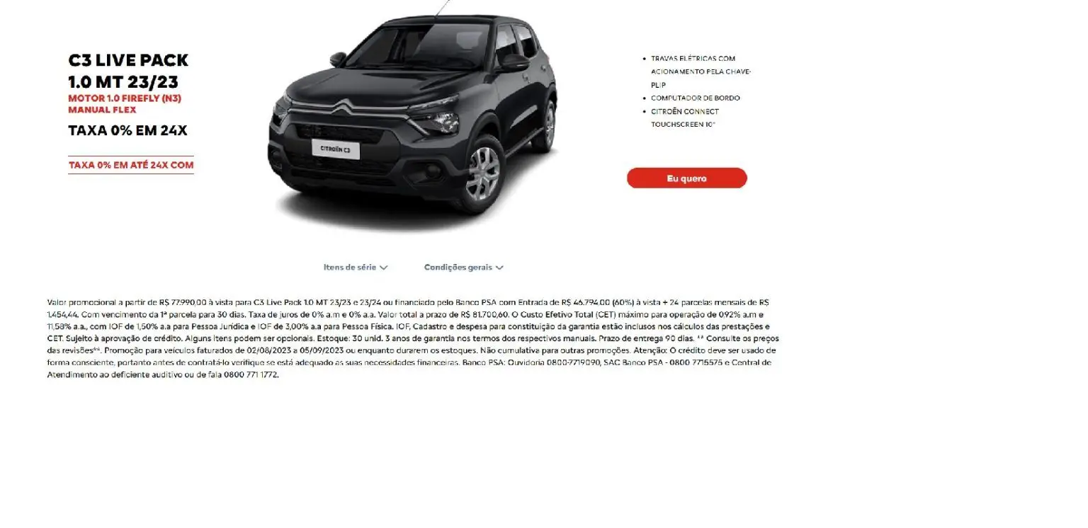 Citroën vende C3 Live Pack com taxa zero